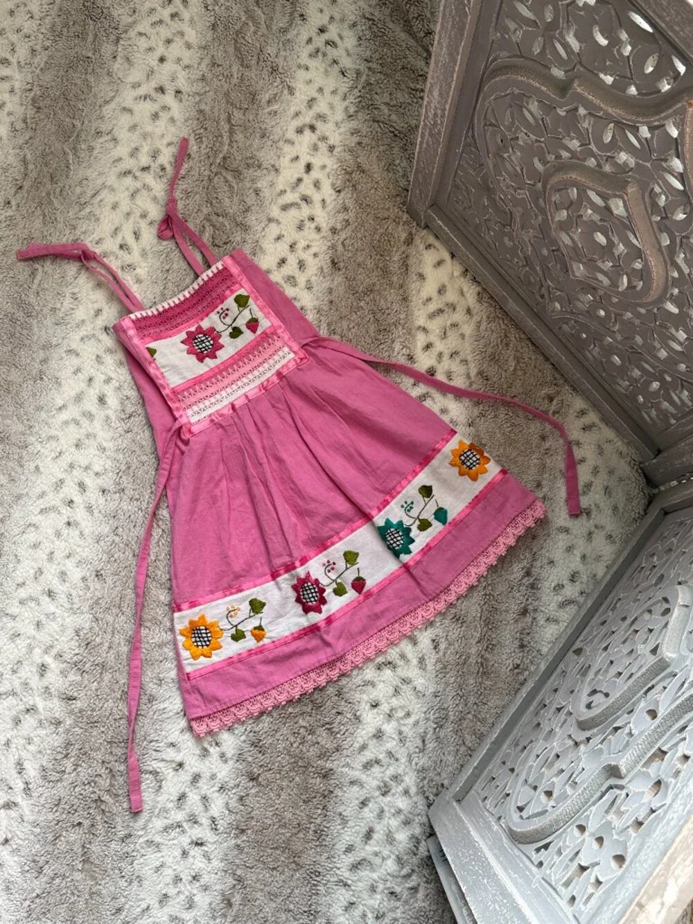 Pink fiesta floral dress girls 3T rainbow sunflower summer vacation girlhoodcore